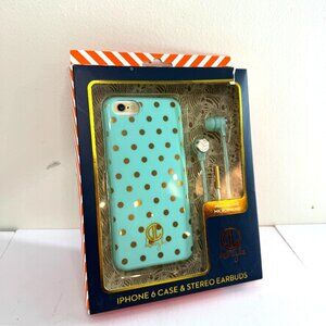 iPhone 6 Case Dani By Danielle with Stereo Earbuds Set Blue Gold Polka Dot New
